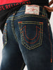 True Religion, Rocco Navy Jeans with Color Super T Stitched