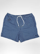Gilbert Teckel, Geometric Scallop Print Swim Shorts – Navy Blue
