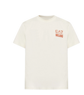 Emporio Armani, Logo Series cotton jersey Beige T-shirt with oversized print