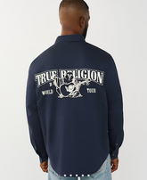 True Religion, Navy Arched Logo Cotton Twill Shirt