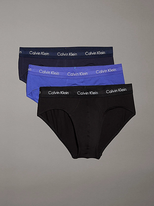 Calvin Klein, Cotton Stretch 3 Pack Hip Briefs Navy/Blue/Black