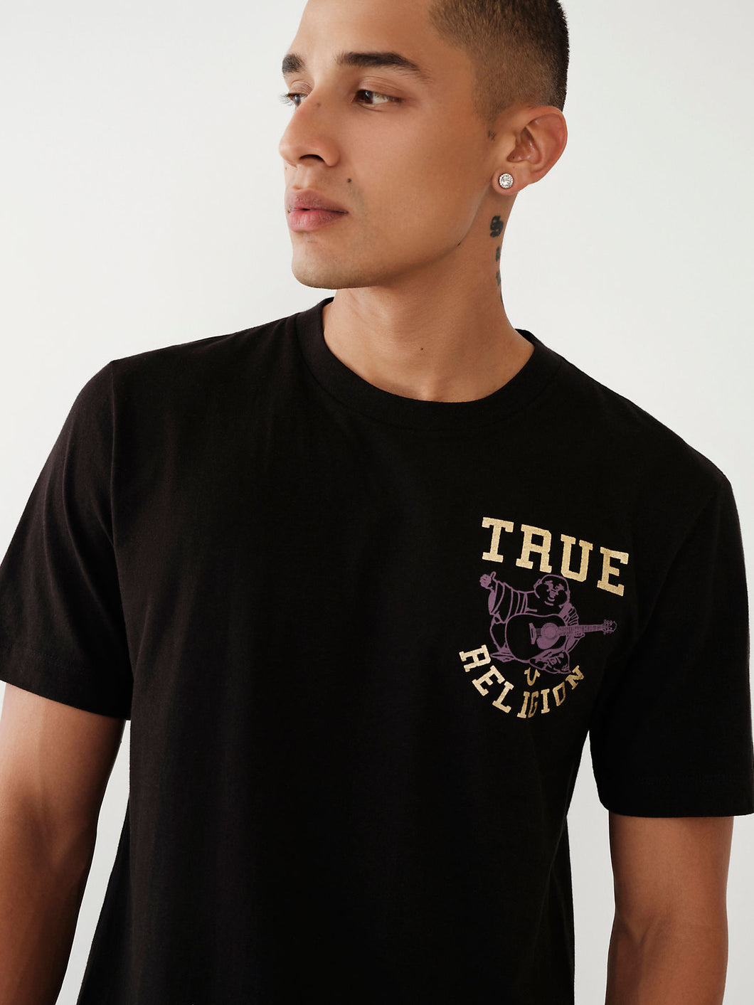 True Religion, Black  Branded Buddha Graphic Across The Back T-Shirt
