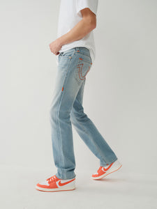 True Religion, Ricky Super T Stitch Light Straight Jeans With Orange Logo