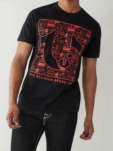 True Religion, Logo Print Horseshoe Silhouette Black T-Shirt