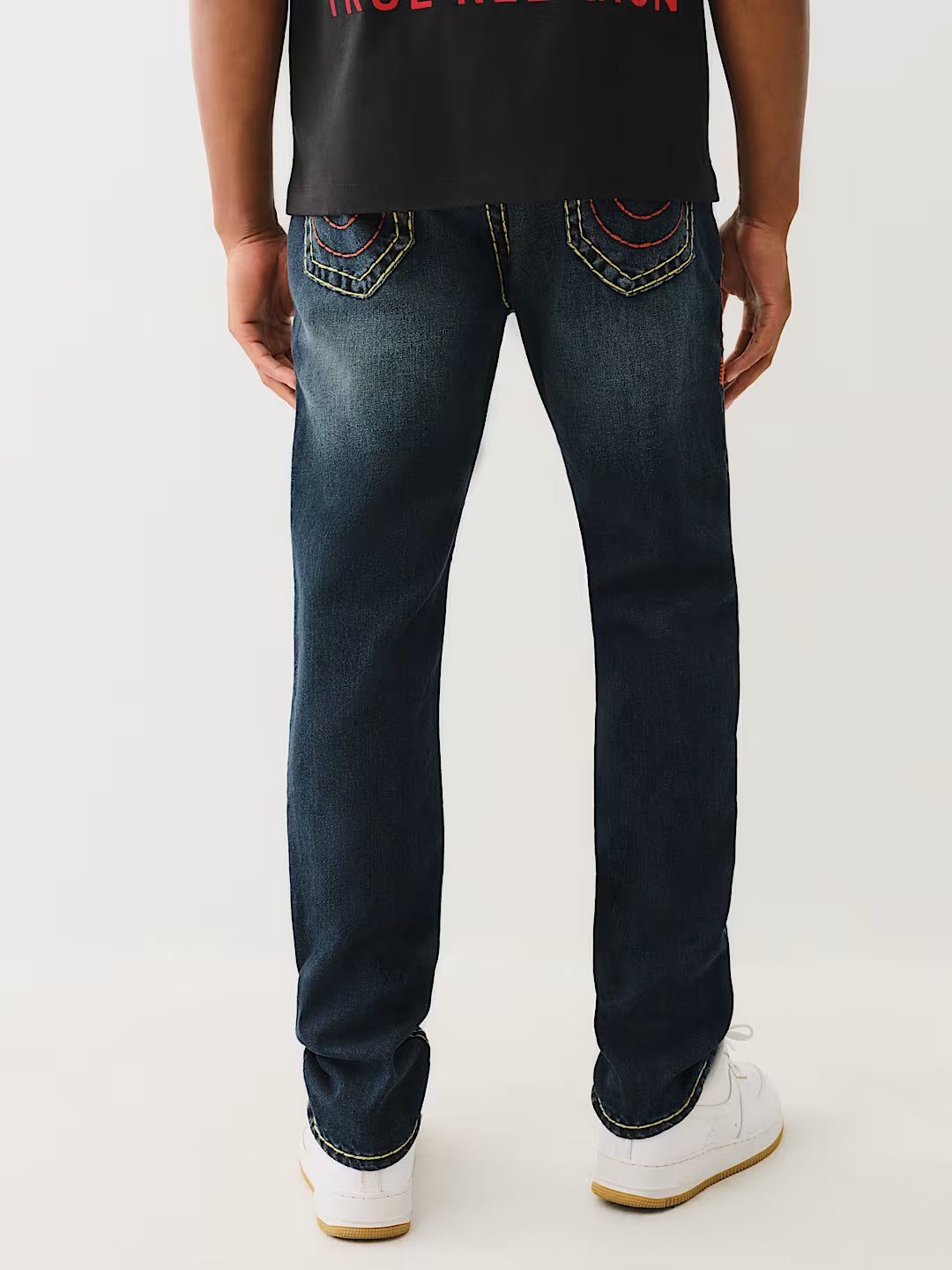 True Religion, Rocco Navy Jeans with Color Super T Stitched