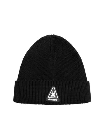 Gaastra, Black Ribbed Knit Beanie with Rubber Patch
