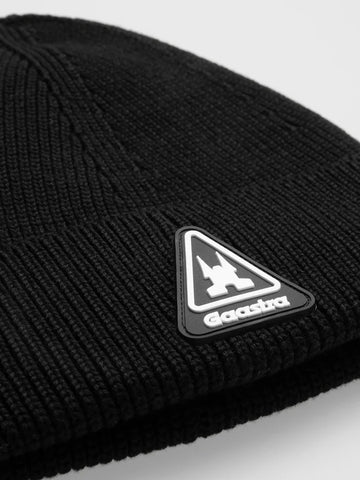 Gaastra, Black Ribbed Knit Beanie with Rubber Patch
