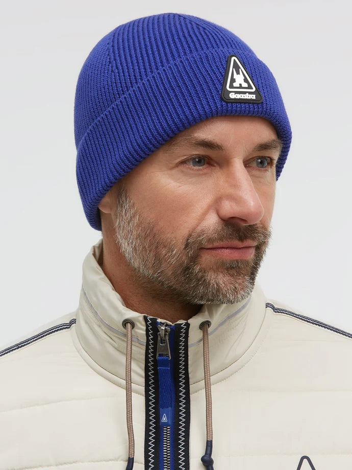 Gaastra, Blue Marine Ribbed Knit Beanie with Rubber Patch