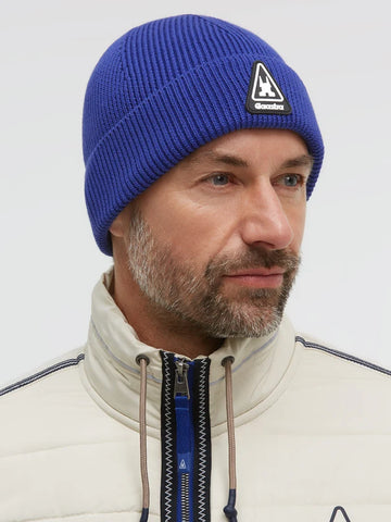 Gaastra, Blue Marine Ribbed Knit Beanie with Rubber Patch