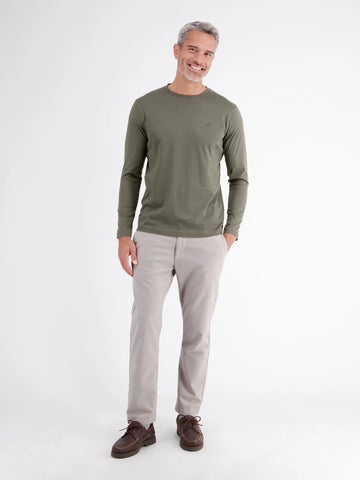 Lerros, Lightweight Cotton Olive Shirt with Crew Neck