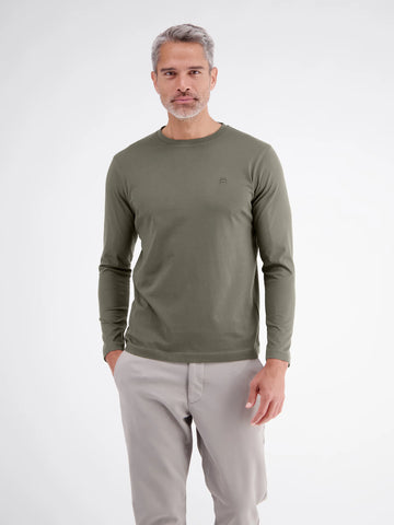 Lerros, Lightweight Cotton Olive Shirt with Crew Neck