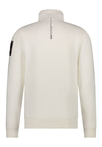 Gaastra, Half Zip White Sweater With Intarsia Badge On Shoulder