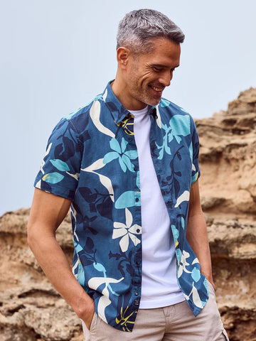 Lerros,Navy Hawaiian-Style Summer Shirt