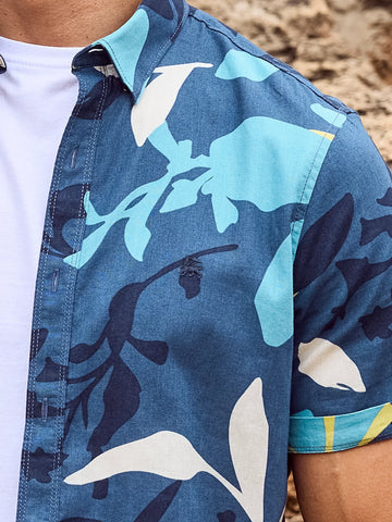 Lerros,Navy Hawaiian-Style Summer Shirt