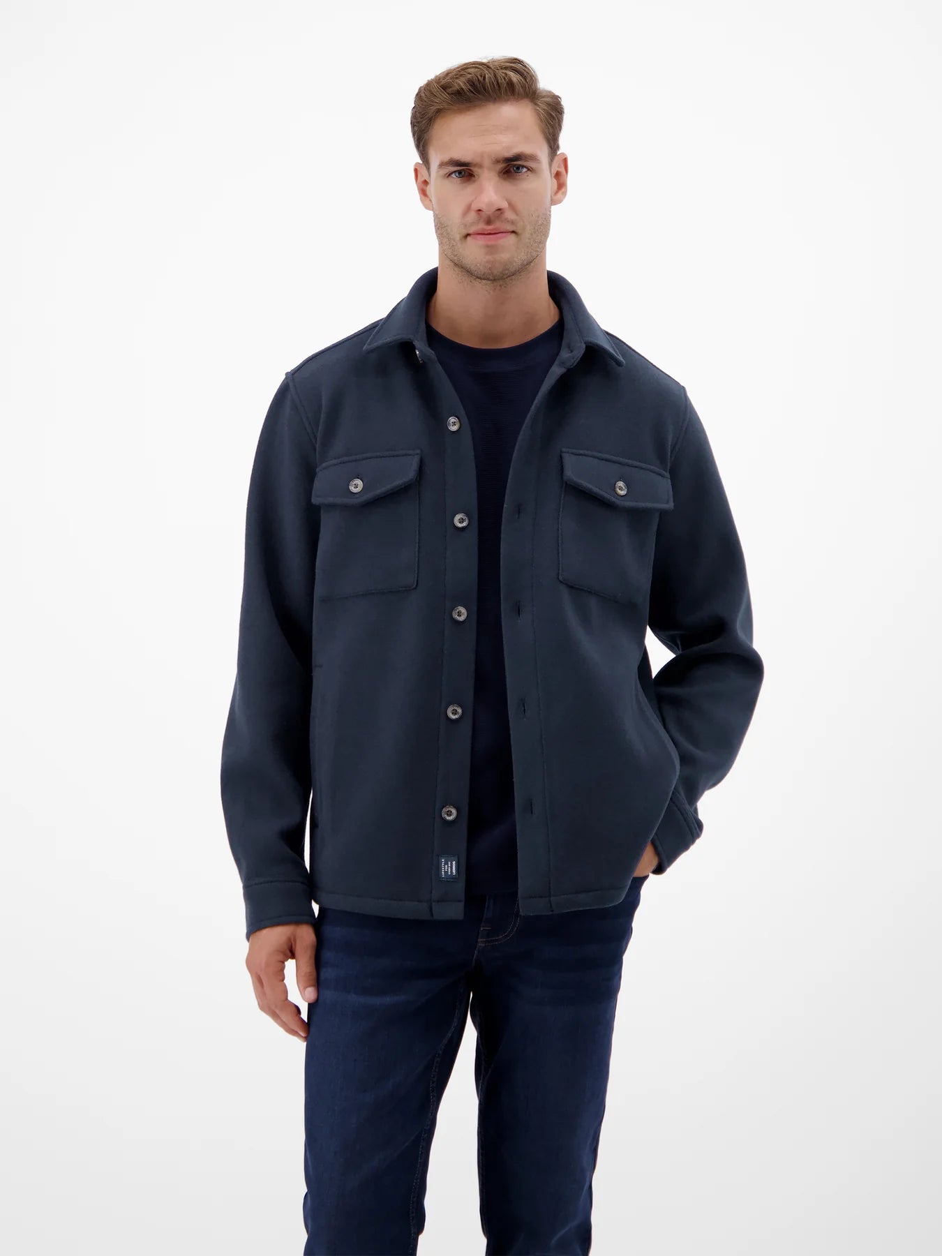 Lerros, Urban-Style Navy Shirt Jacket in a Wool Look
