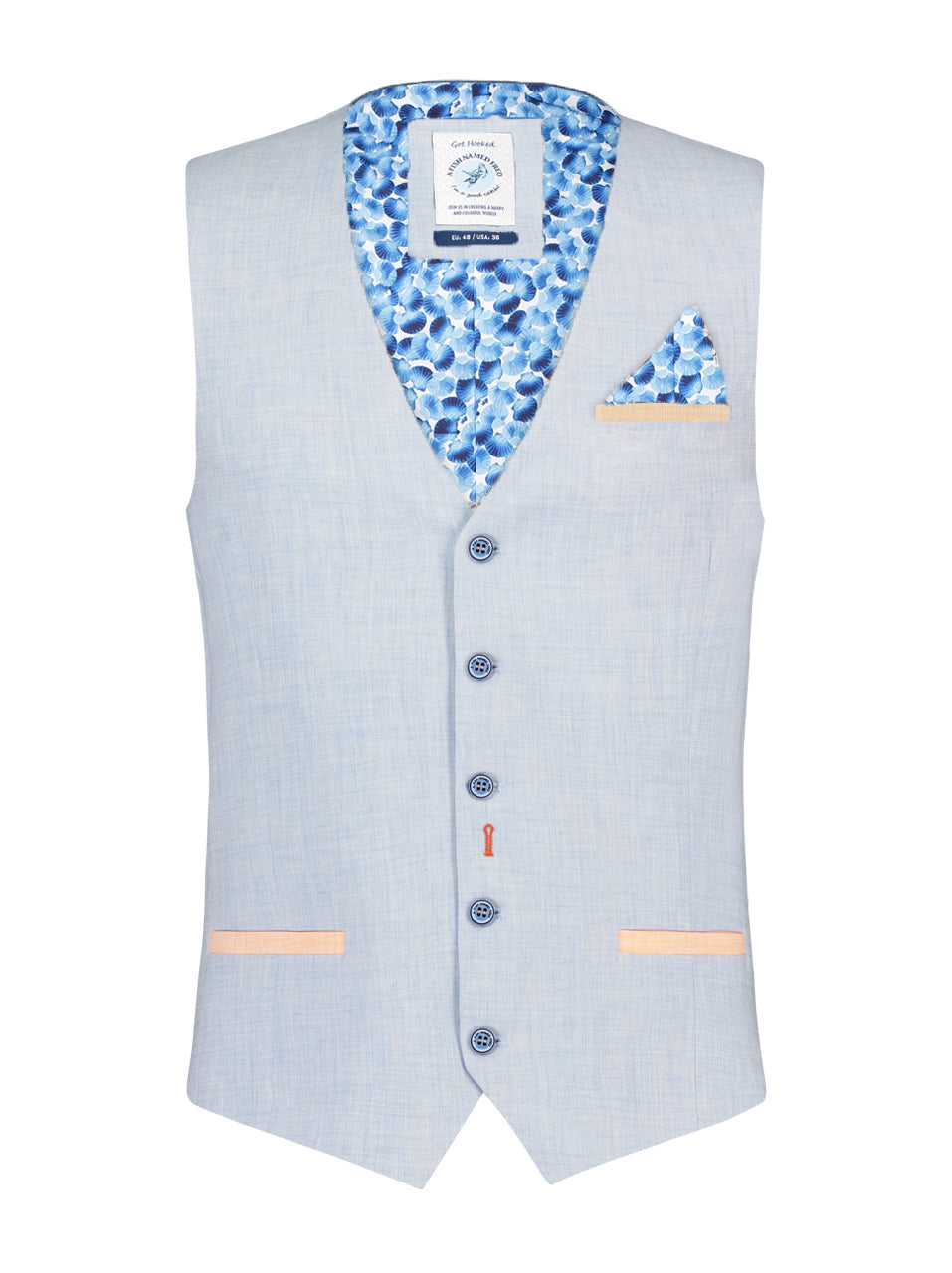A Fish Named Fred, Blue Linen-Look Waistcoat
