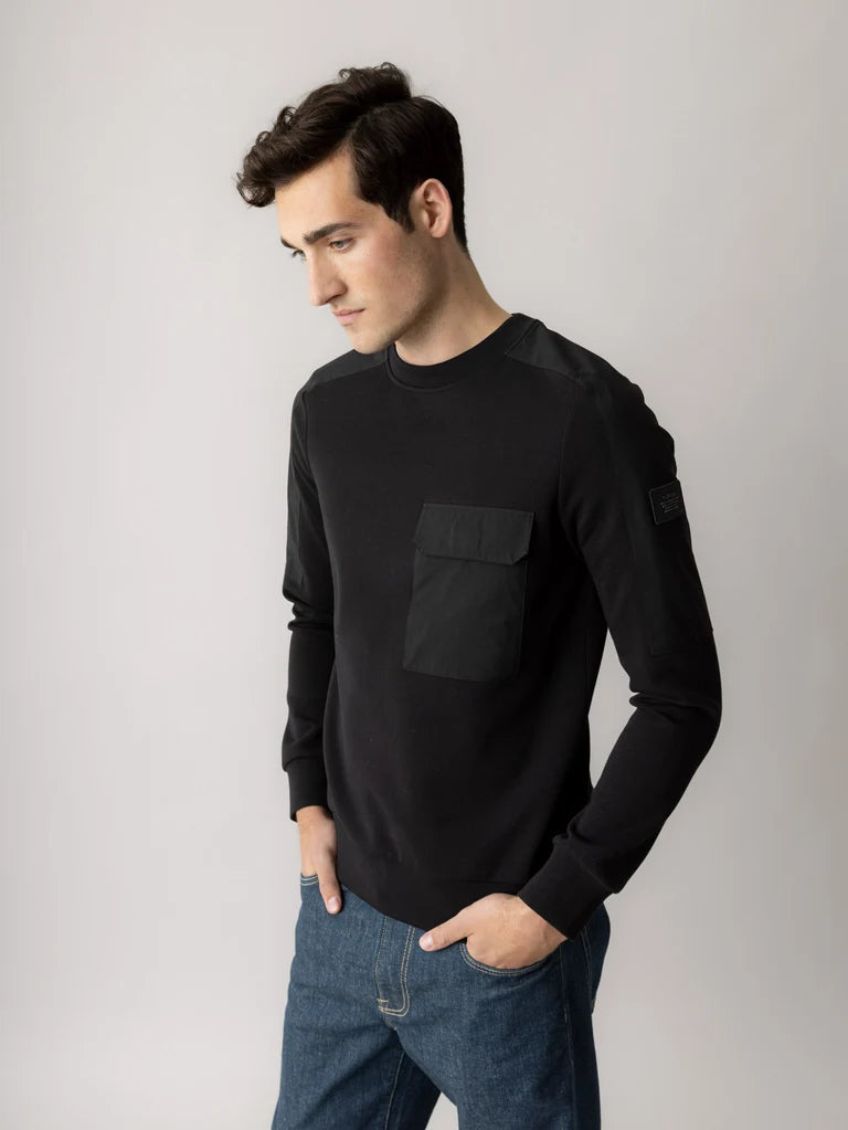Mos Mosh, Black Long-Sleeve City Sweatshirt with Chest Pocket