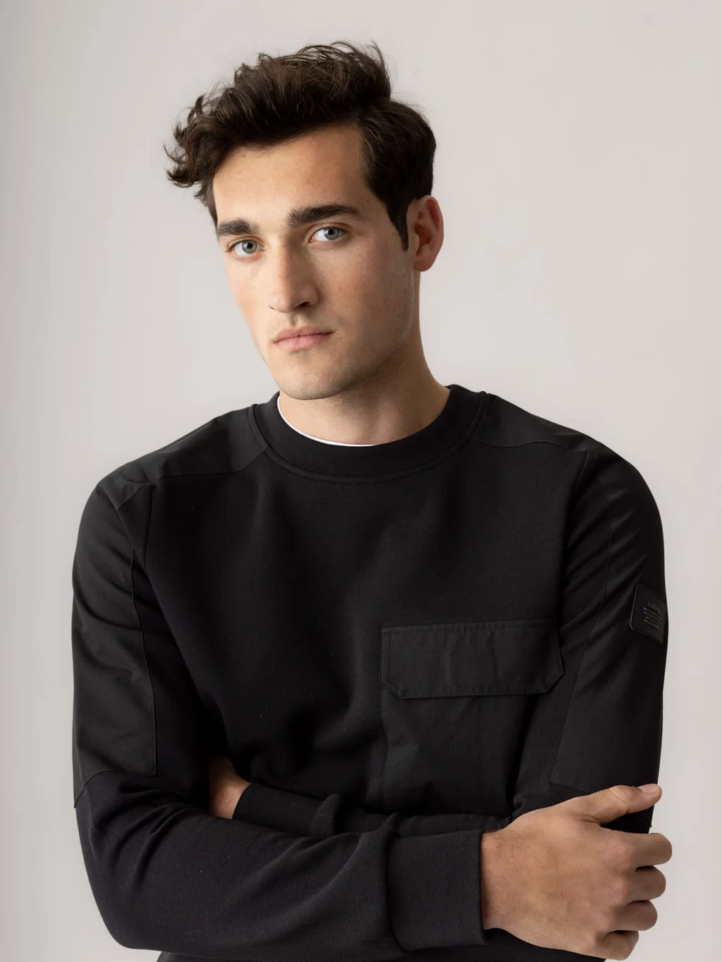 Mos Mosh, Black Long-Sleeve City Sweatshirt with Chest Pocket