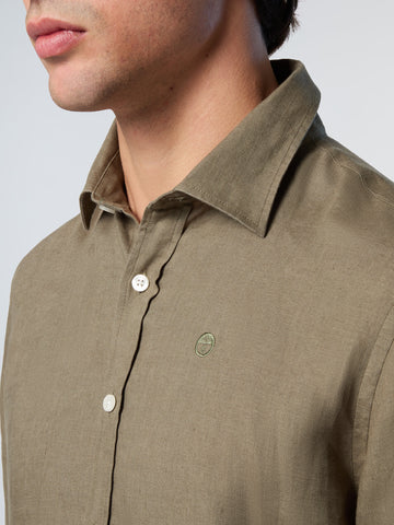 North Sails, Olive Linen Shirt With Embroidered Logo