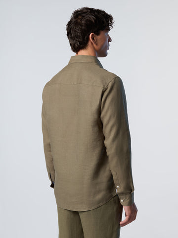 North Sails, Olive Linen Shirt With Embroidered Logo