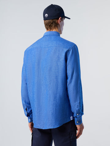 North Sails,Deep Blue Linen Shirt With Embroidered Logo