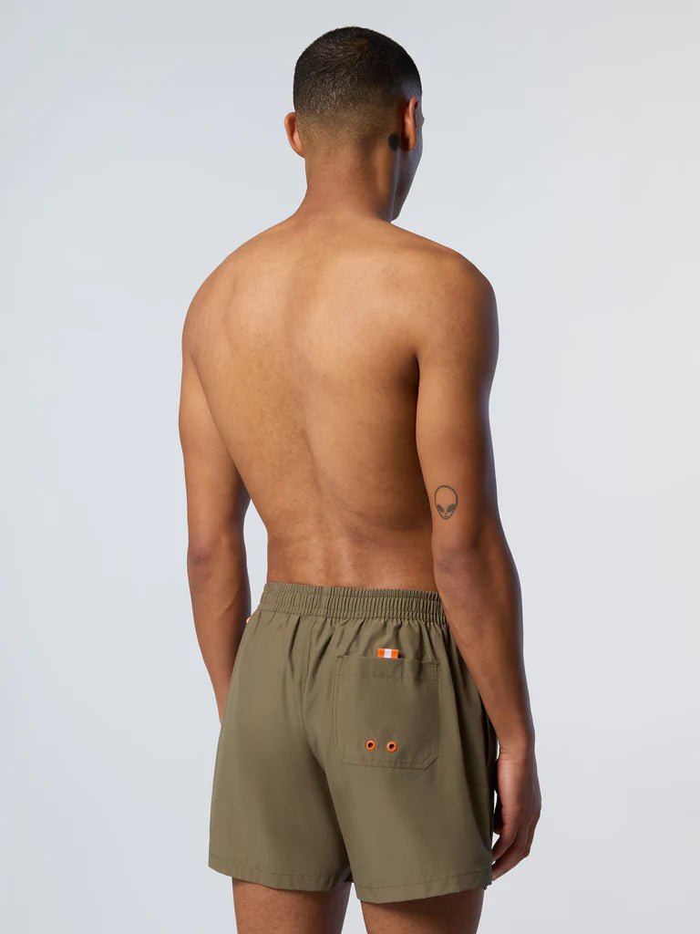 North Sails, Olive Swim Shorts With Logo Patch