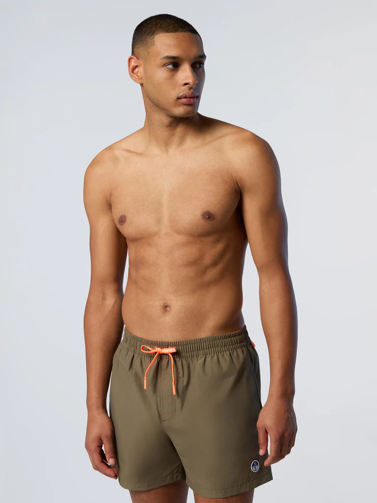 North Sails, Olive Swim Shorts With Logo Patch