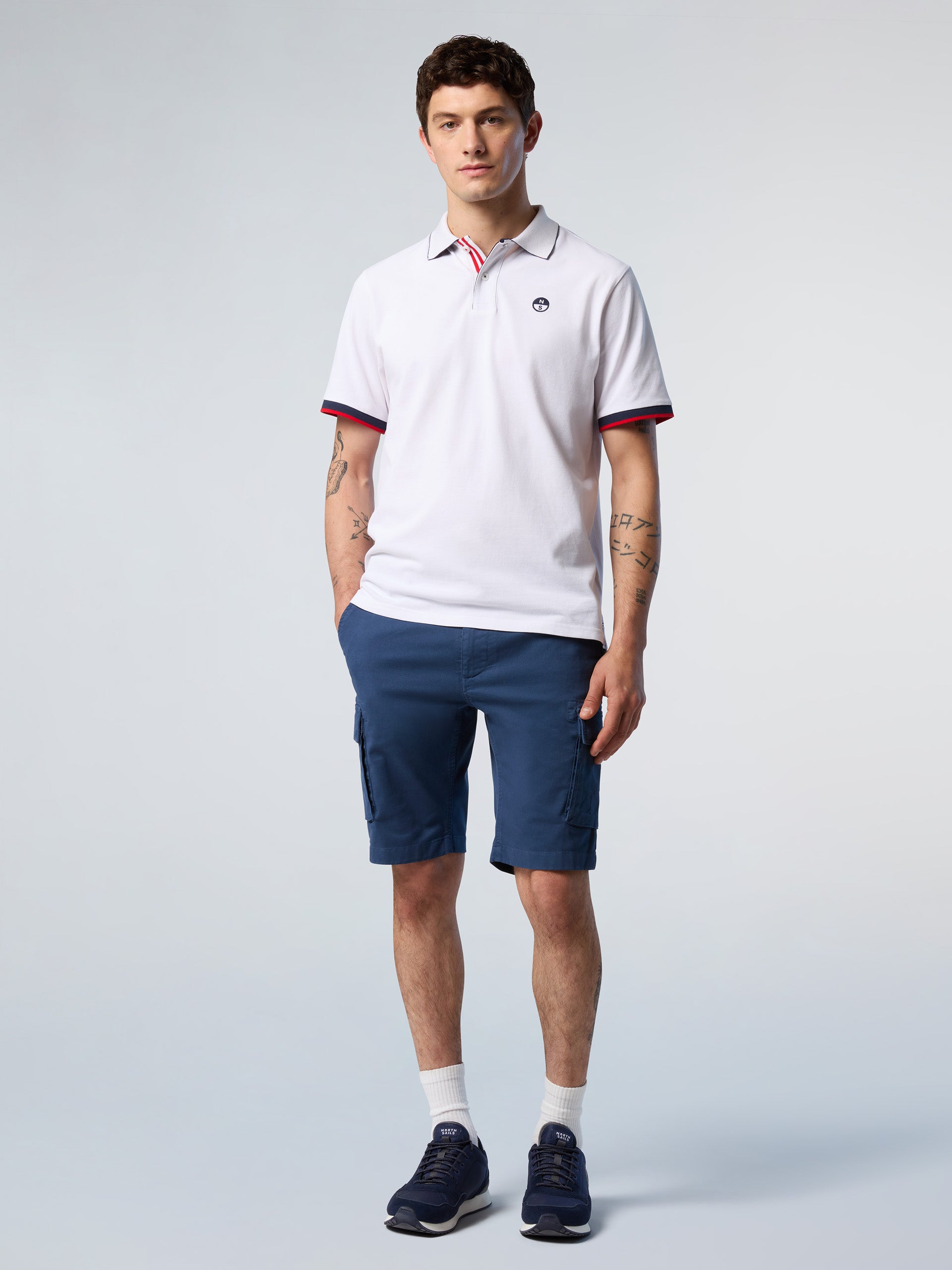 North Sails, White Polo Shirt With Striped Placket