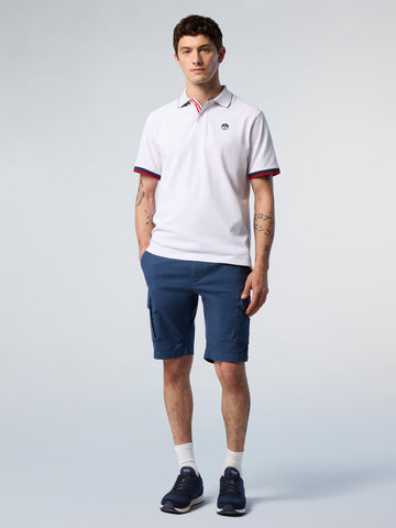 North Sails, White Polo Shirt With Striped Placket