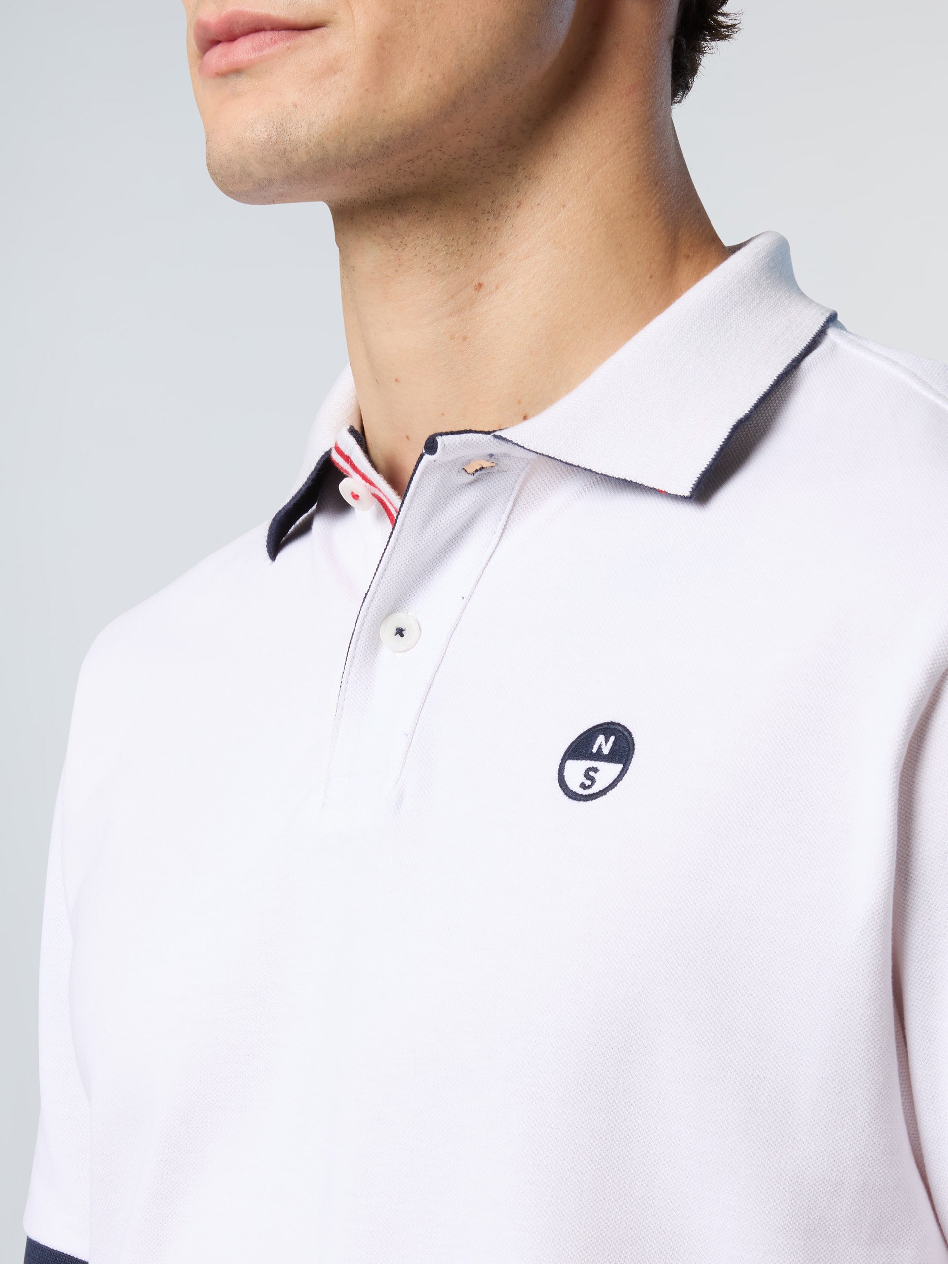 North Sails, White Polo Shirt With Striped Placket