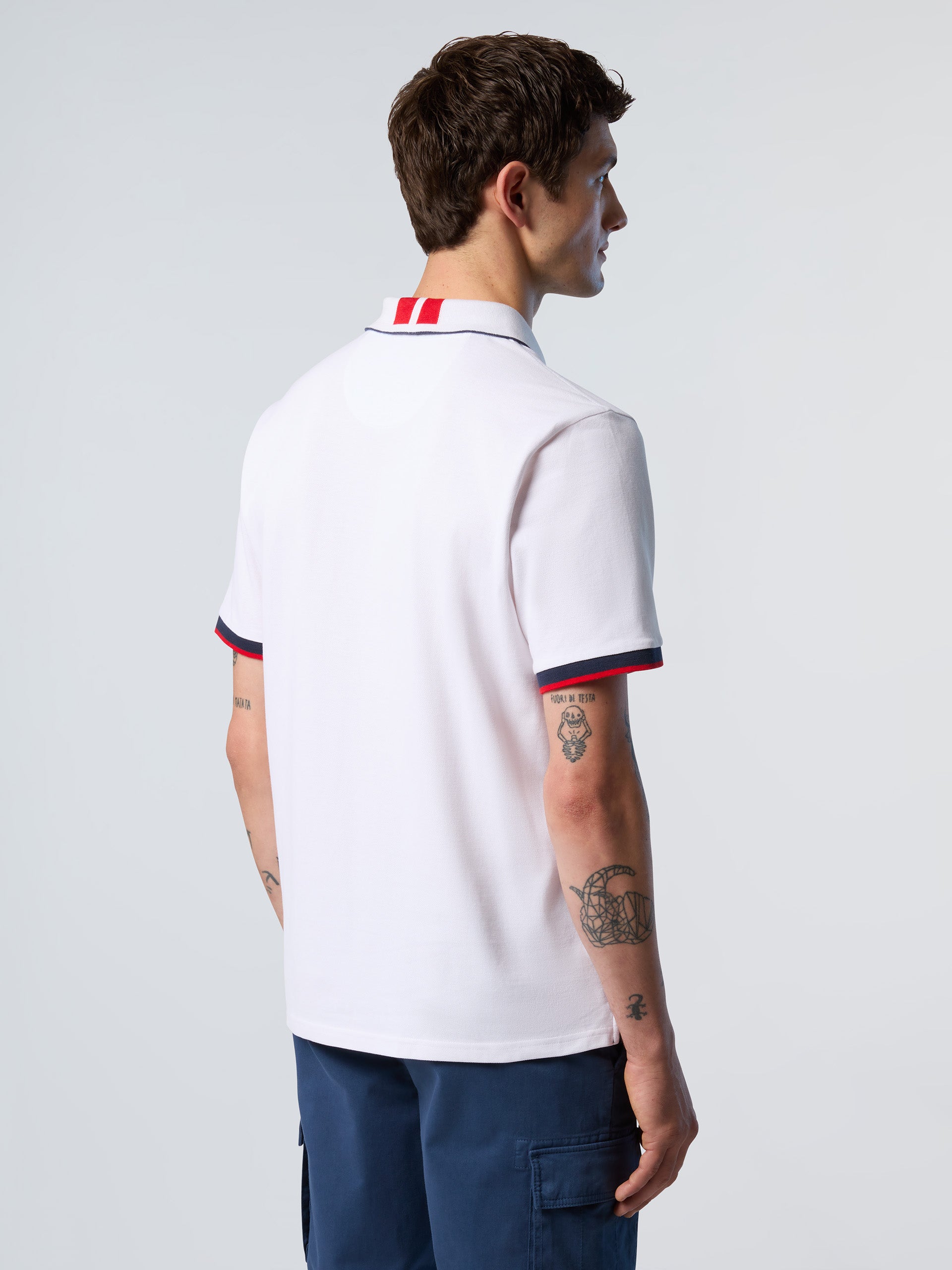 North Sails, White Polo Shirt With Striped Placket