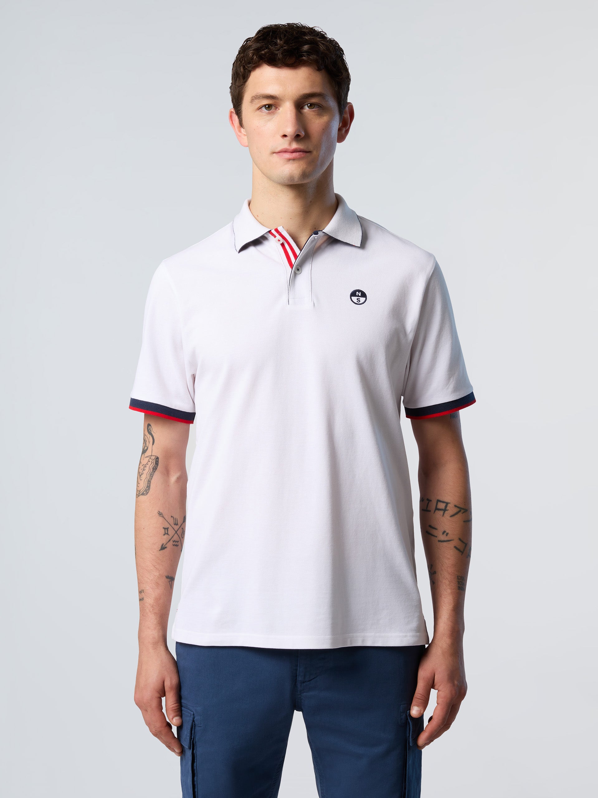 North Sails, White Polo Shirt With Striped Placket