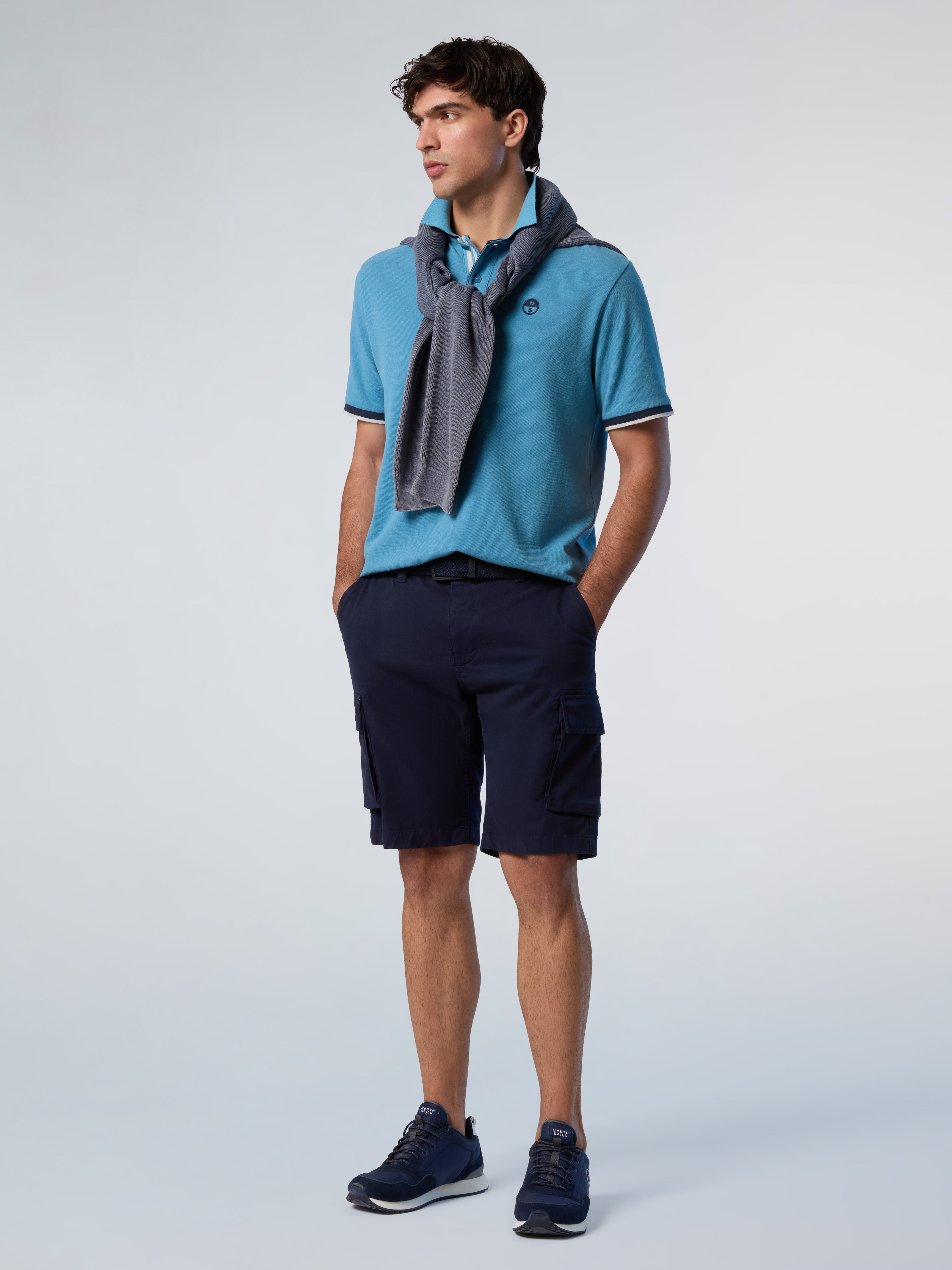 North Sails, White Polo Shirt With Striped Placket