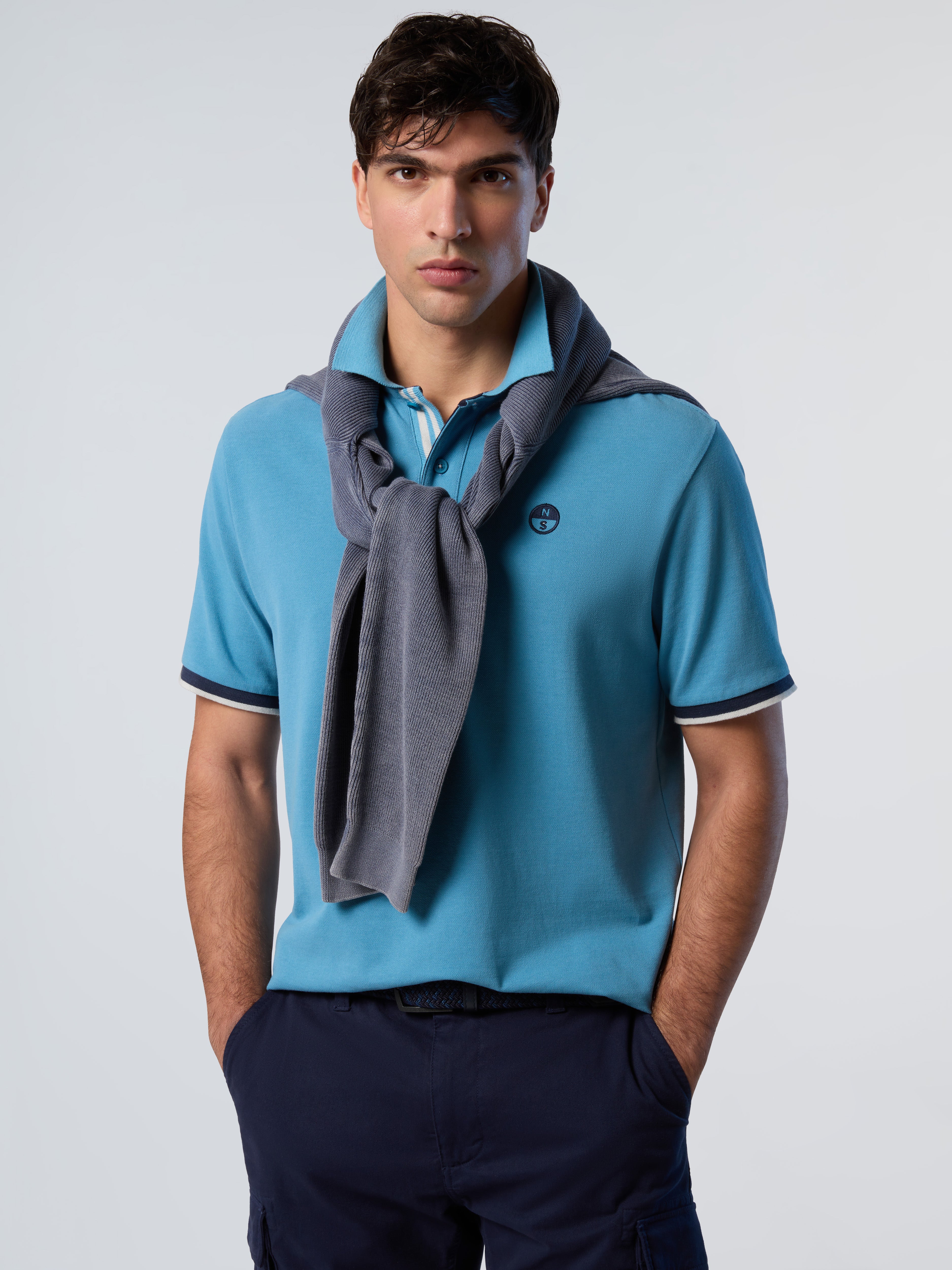 North Sails, White Polo Shirt With Striped Placket
