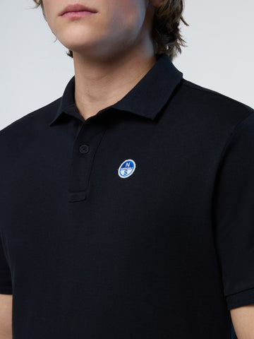 North Sails,Black Polo Shirt With Logo Patch