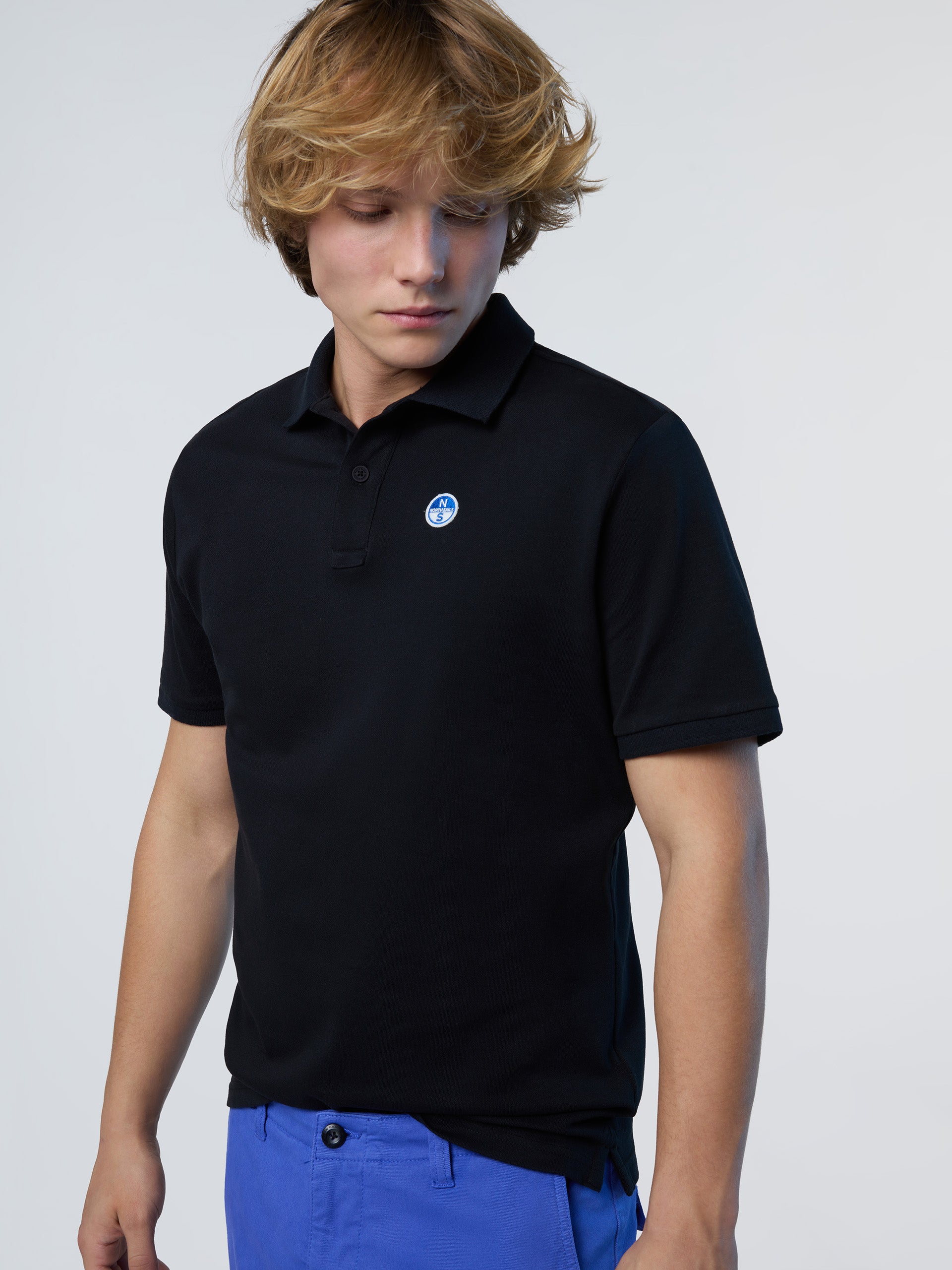 North Sails,Black Polo Shirt With Logo Patch