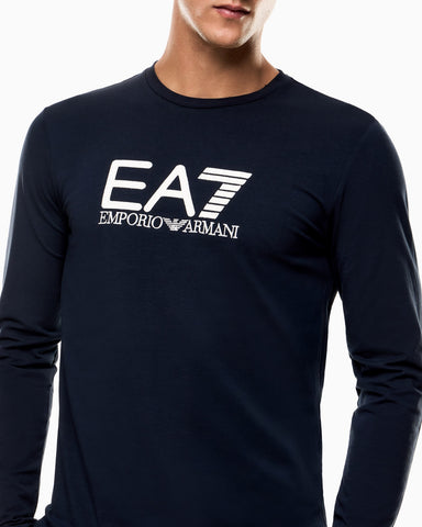 Emporio Armani, Visibility Long-Sleeved Navy T-shirt in Cotton Stretch Jersey