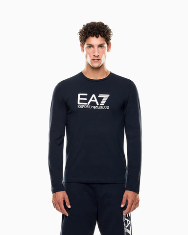 Emporio Armani, Visibility Long-Sleeved Navy T-shirt in Cotton Stretch Jersey