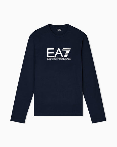 Emporio Armani, Visibility Long-Sleeved Navy T-shirt in Cotton Stretch Jersey