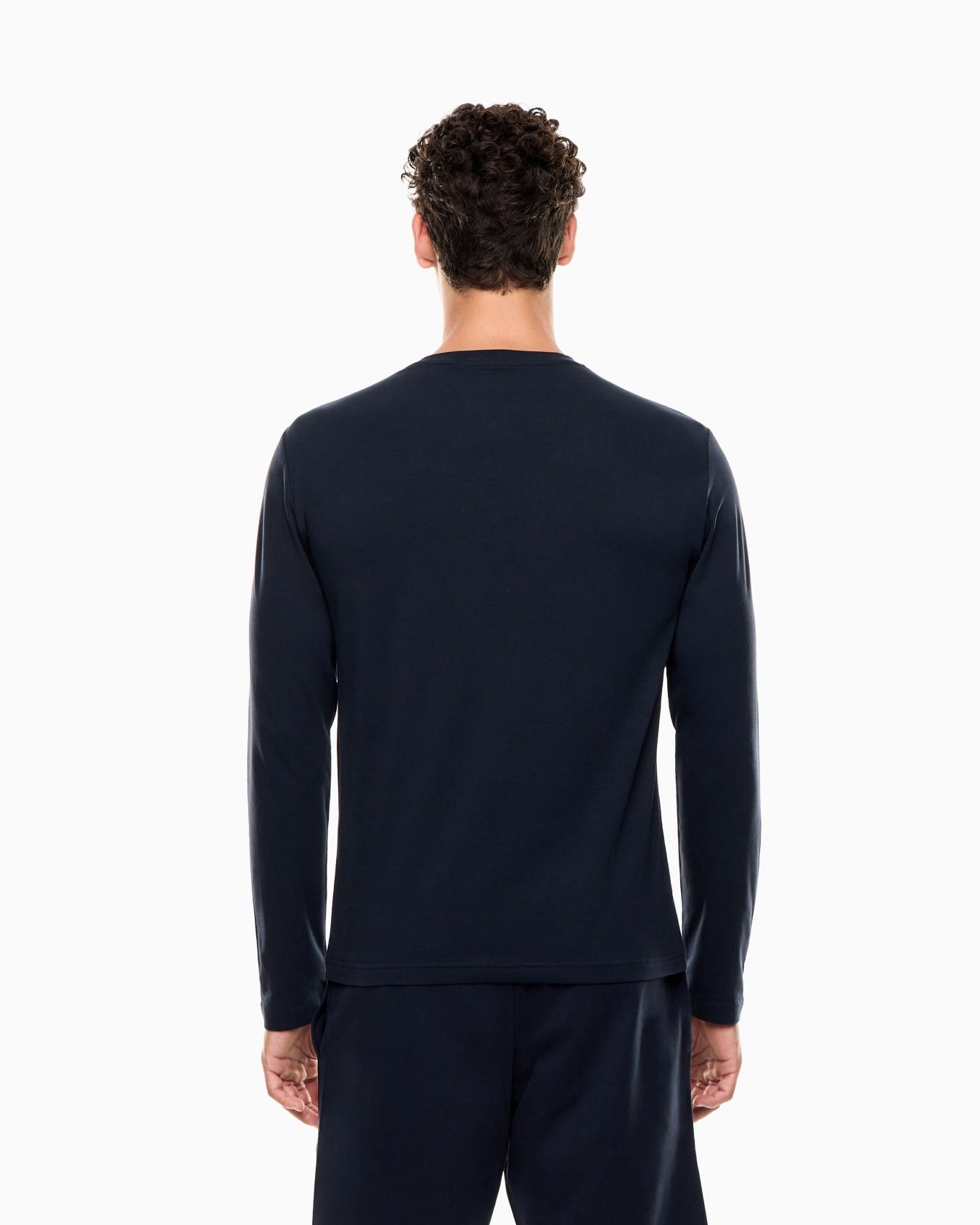 Emporio Armani, Visibility Long-Sleeved Navy T-shirt in Cotton Stretch Jersey