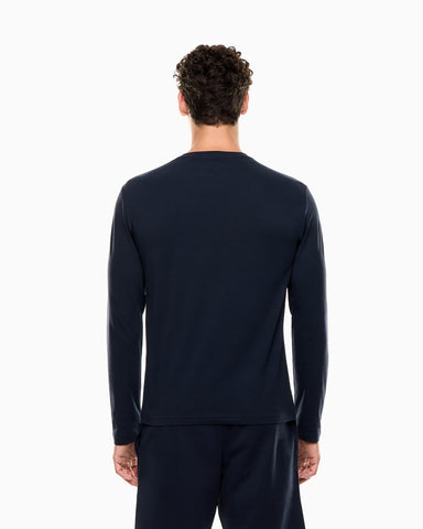 Emporio Armani, Visibility Long-Sleeved Navy T-shirt in Cotton Stretch Jersey