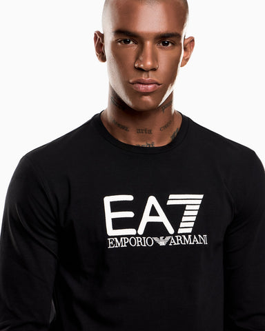 Emporio Armani, Visibility Long-Sleeved Black T-shirt in Cotton Stretch Jersey