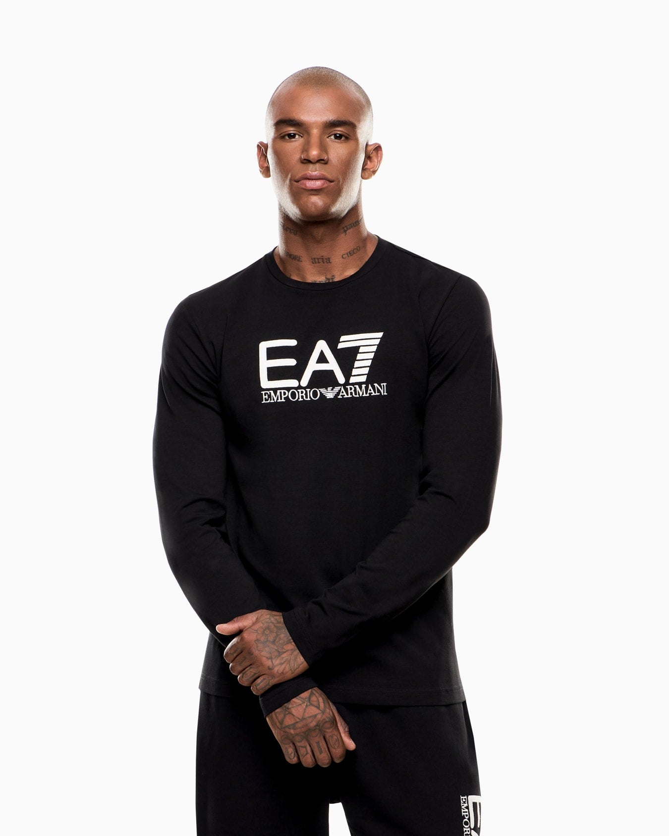 Emporio Armani, Visibility Long-Sleeved Black T-shirt in Cotton Stretch Jersey