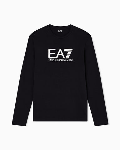 Emporio Armani, Visibility Long-Sleeved Black T-shirt in Cotton Stretch Jersey