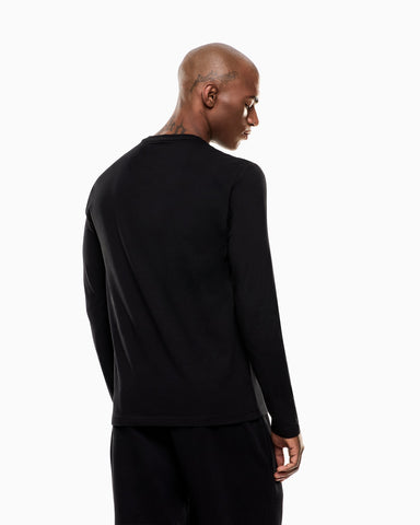 Emporio Armani, Visibility Long-Sleeved Black T-shirt in Cotton Stretch Jersey