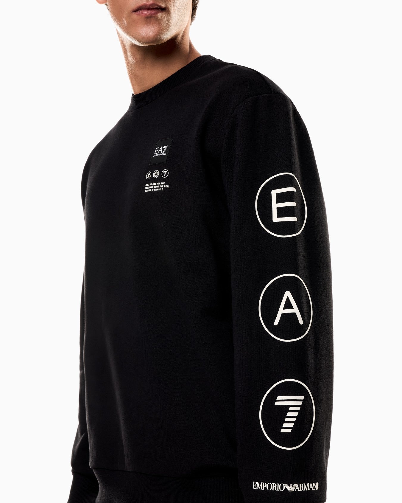 Emporio Armani, Logo Series Crew-Neck Black Sweatshirt In French Terry Cotton