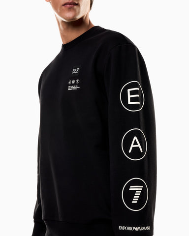 Emporio Armani, Logo Series Crew-Neck Black Sweatshirt In French Terry Cotton