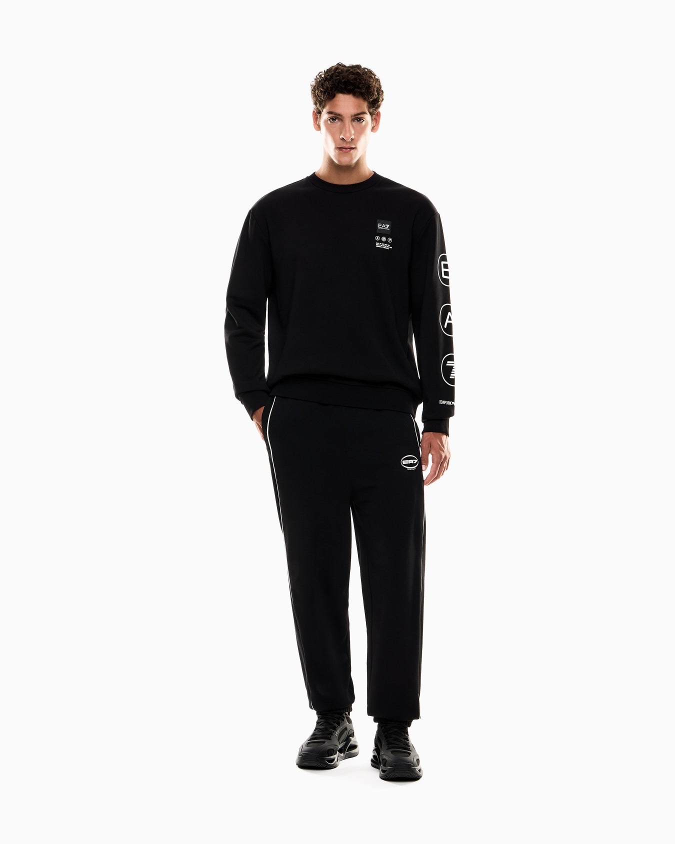 Emporio Armani, Logo Series Crew-Neck Black Sweatshirt In French Terry Cotton