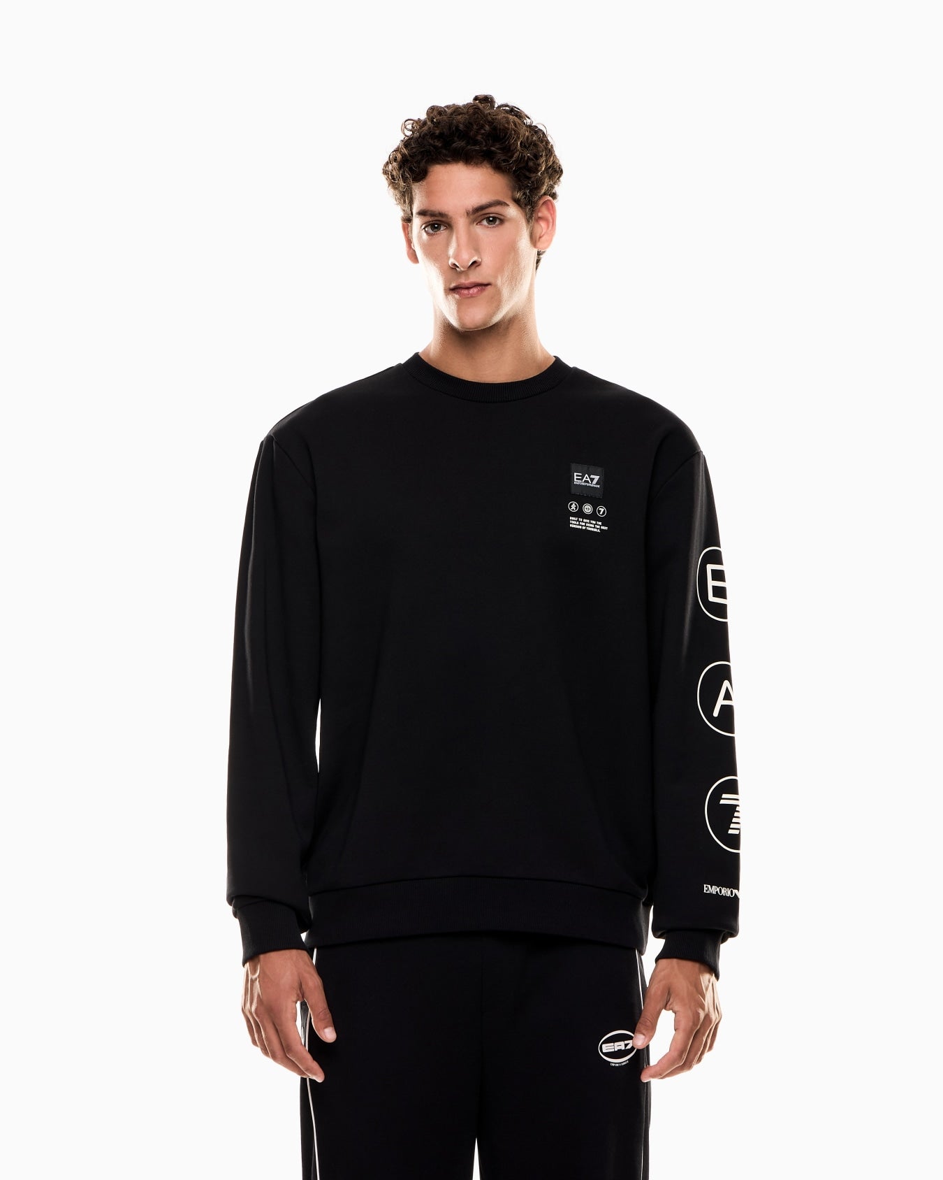 Emporio Armani, Logo Series Crew-Neck Black Sweatshirt In French Terry Cotton
