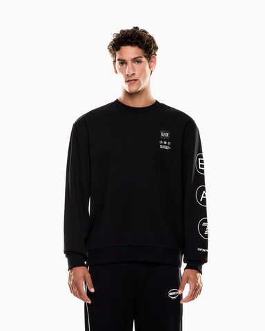 Emporio Armani, Logo Series Crew-Neck Black Sweatshirt In French Terry Cotton